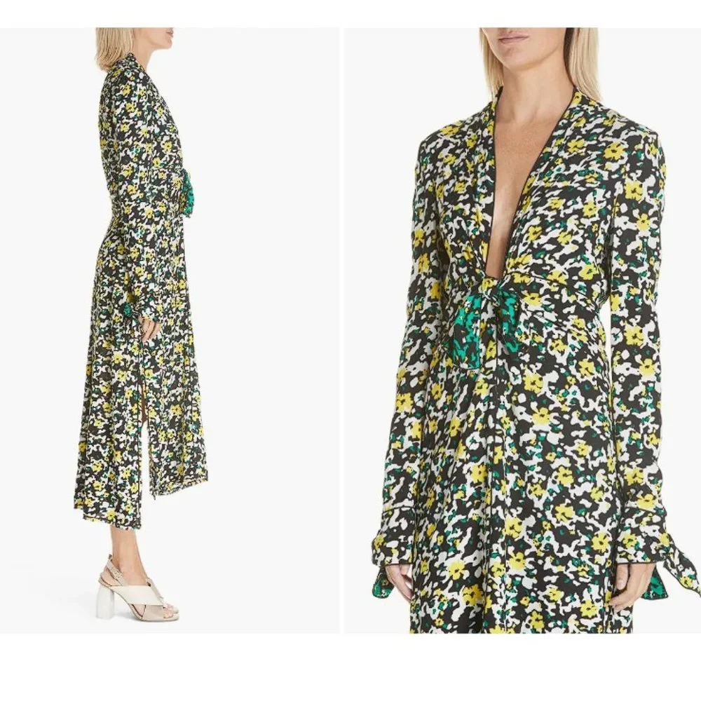 PROENZA SCHOULER Women's Wildflower-Print Georgette Midi Dress Size 4 in Black - Picture 4 of 15